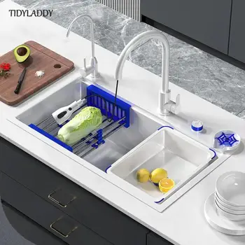 Кухненска мивка Бели мивки от неръждаема стомана 304 над мивката за измиване на съдове с дъска за бяла дъска богат на функции за кухненска мивка